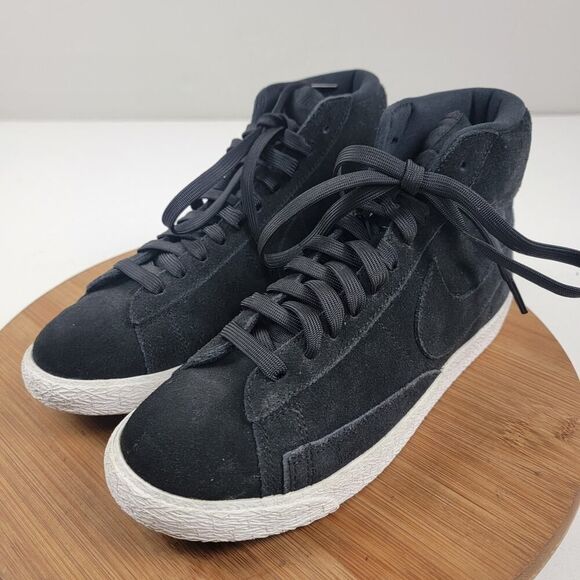 Nike Blazer Mid Premium Sz 6y Womens 8 Black Suede High Top Sneakers 895850-003 - Picture 2 of 12